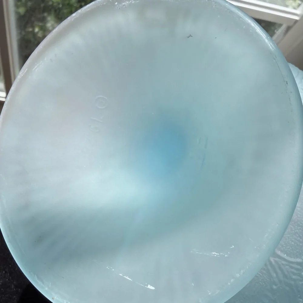 Blue Frosted Glass Compote with Leaf Relief
